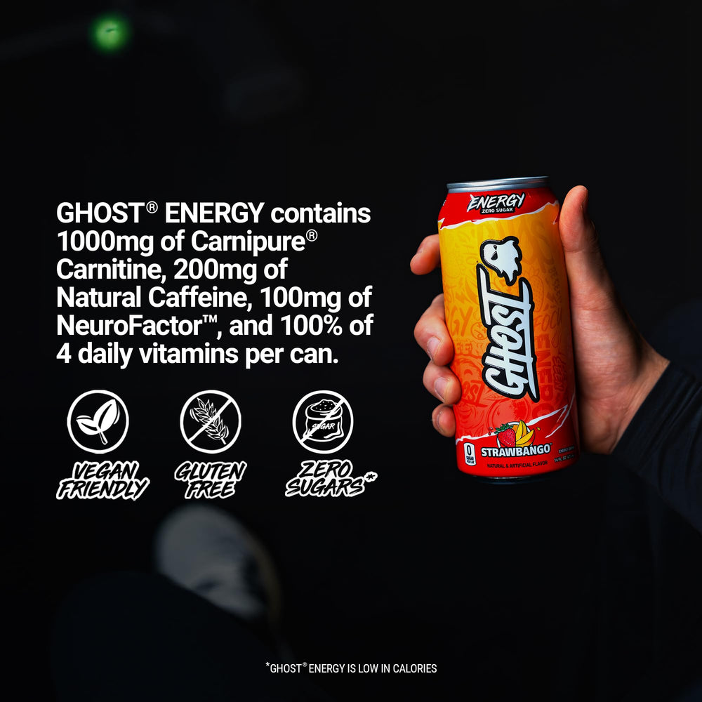 GHOST Strawbango transparent label focused on ingredient doses and full disclosure benefit
