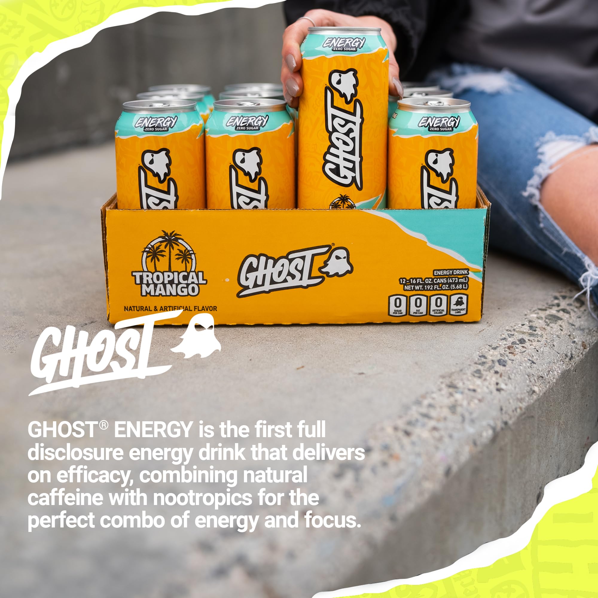 GHOST 12-pack boxed case showing bulk supply convenience and storage benefit