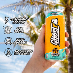 GHOST can in hand demonstrating 16oz size and easy portability benefit