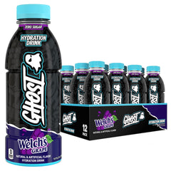 GHOST Welch’s Grape front packaging showing bottle and label benefit