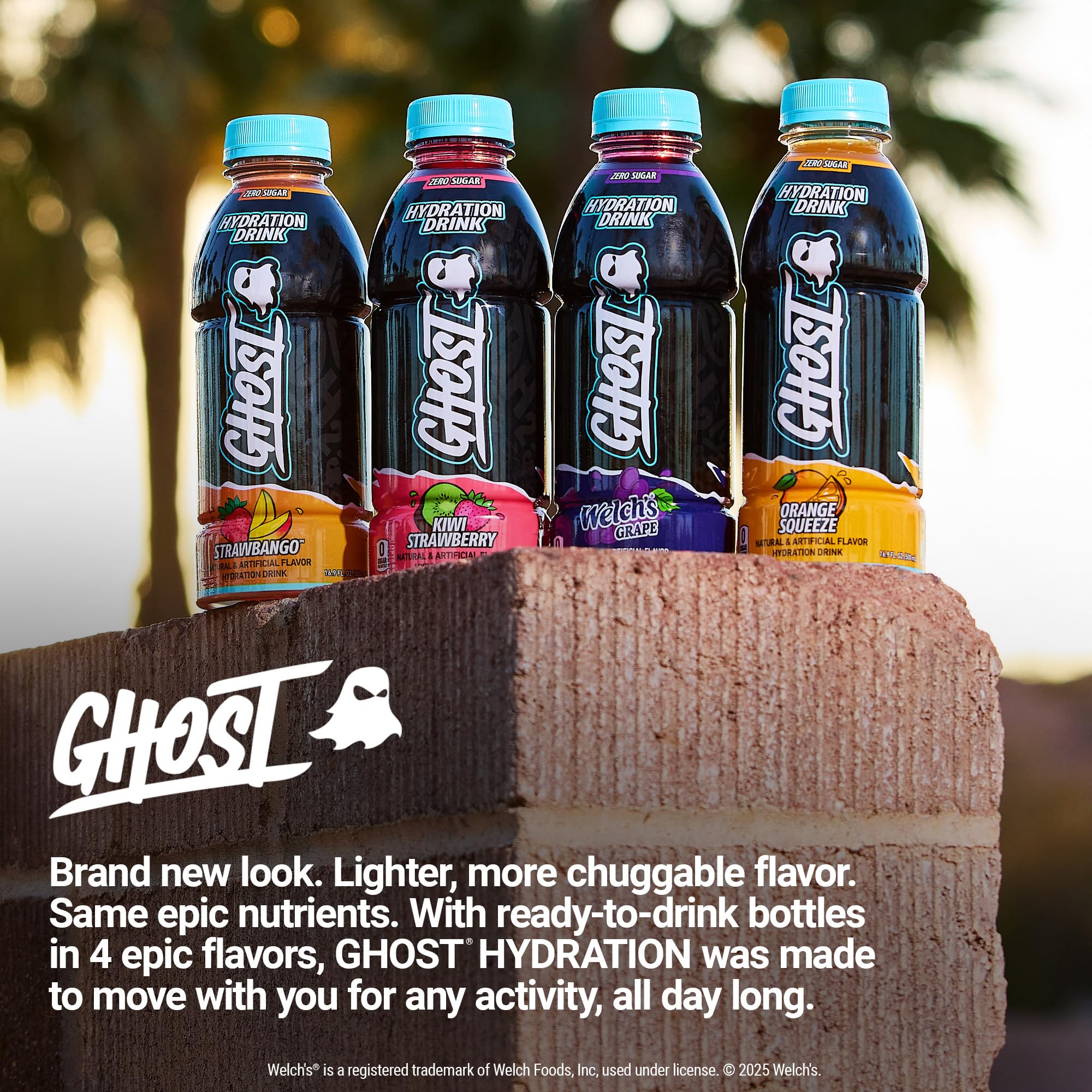 GHOST bottle in outdoor scene illustrating hydration on the move benefit