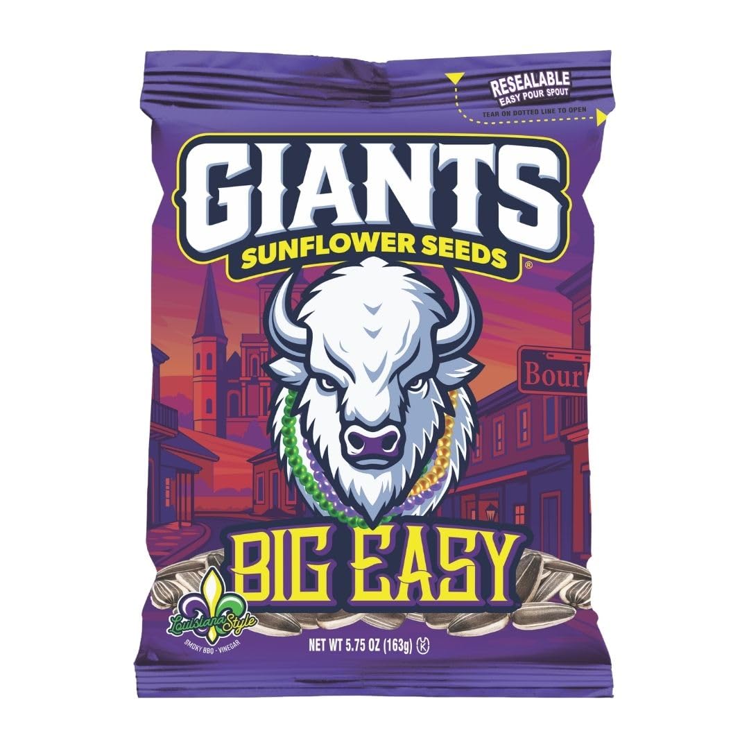 GIANTS front packaging showing resealable 5 oz bags and bold flavor benefit