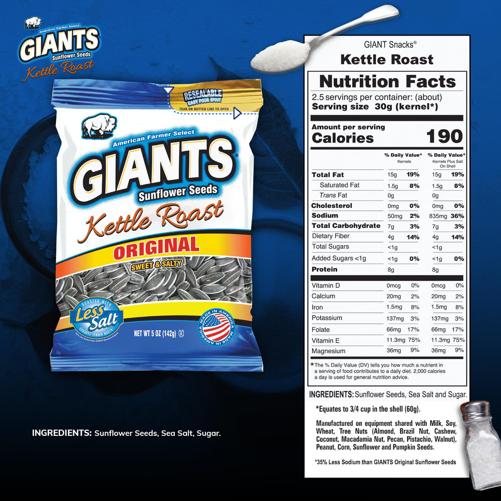 GIANTS open resealable bag displaying fresh kernels and easy storage benefit