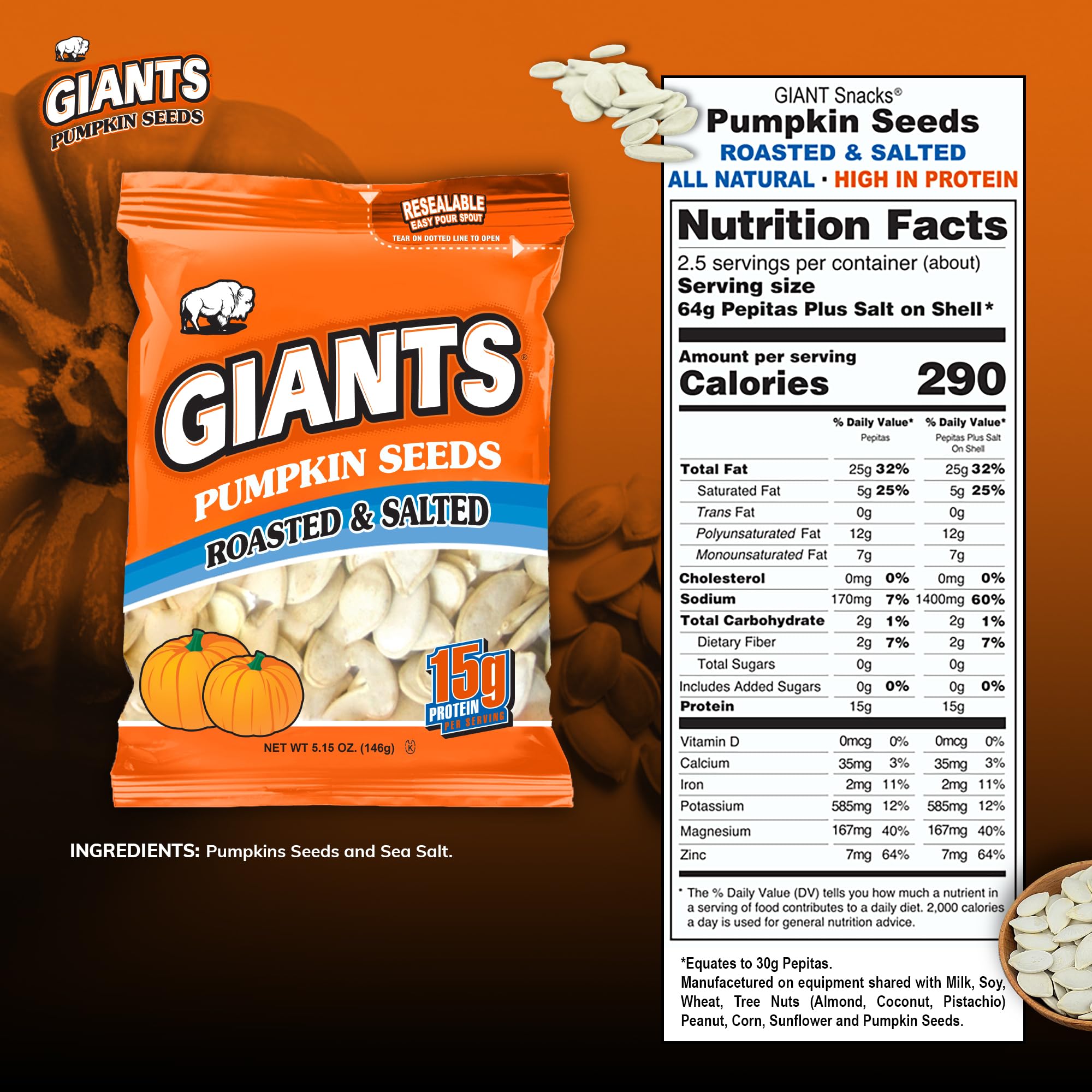 GIANTS pumpkin seeds served in a bowl for easy portioning and sharing