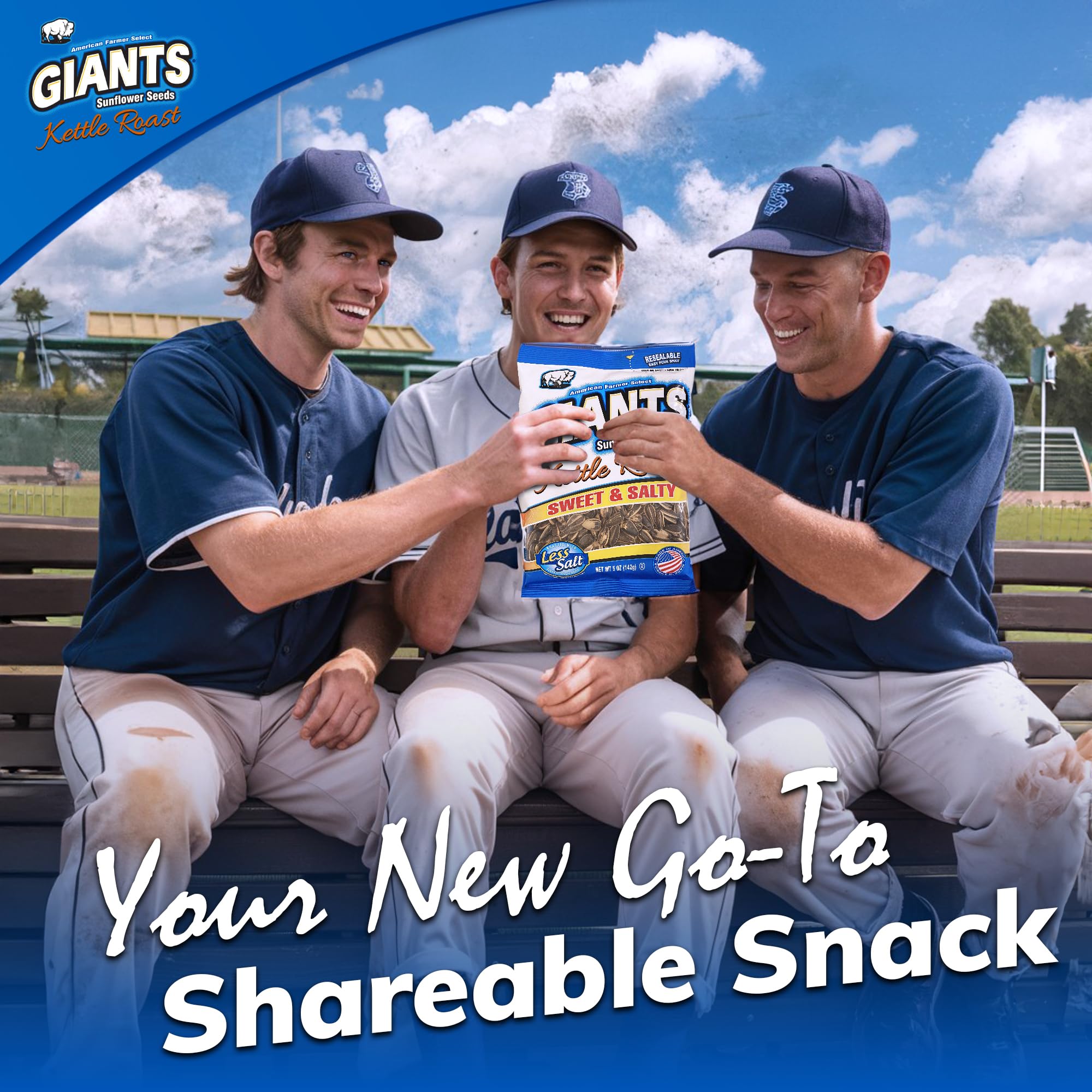 GIANTS hand holding 5 oz bag showing compact size and on-the-go convenience benefit