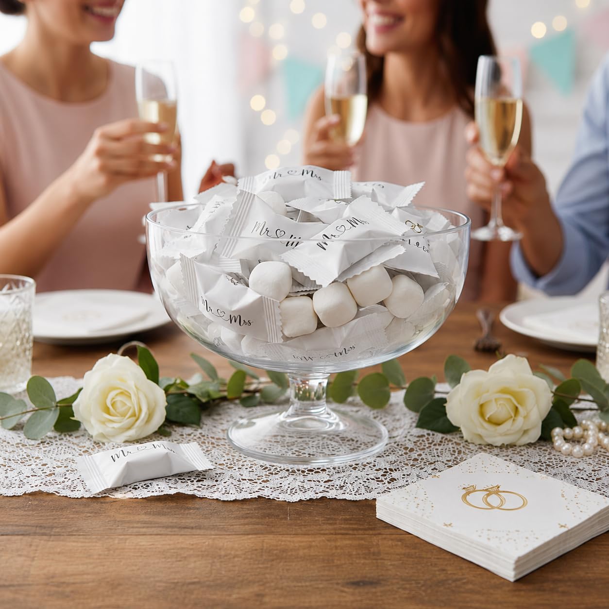 Gift Boutique table display with jars and bowls for stylish candy buffet presentation