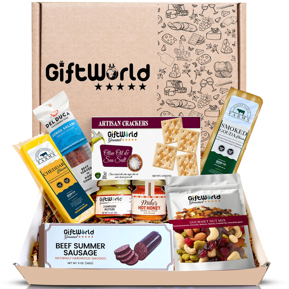 GiftWorld close-up of cheddar and smoked gouda cheeses highlighting texture and taste