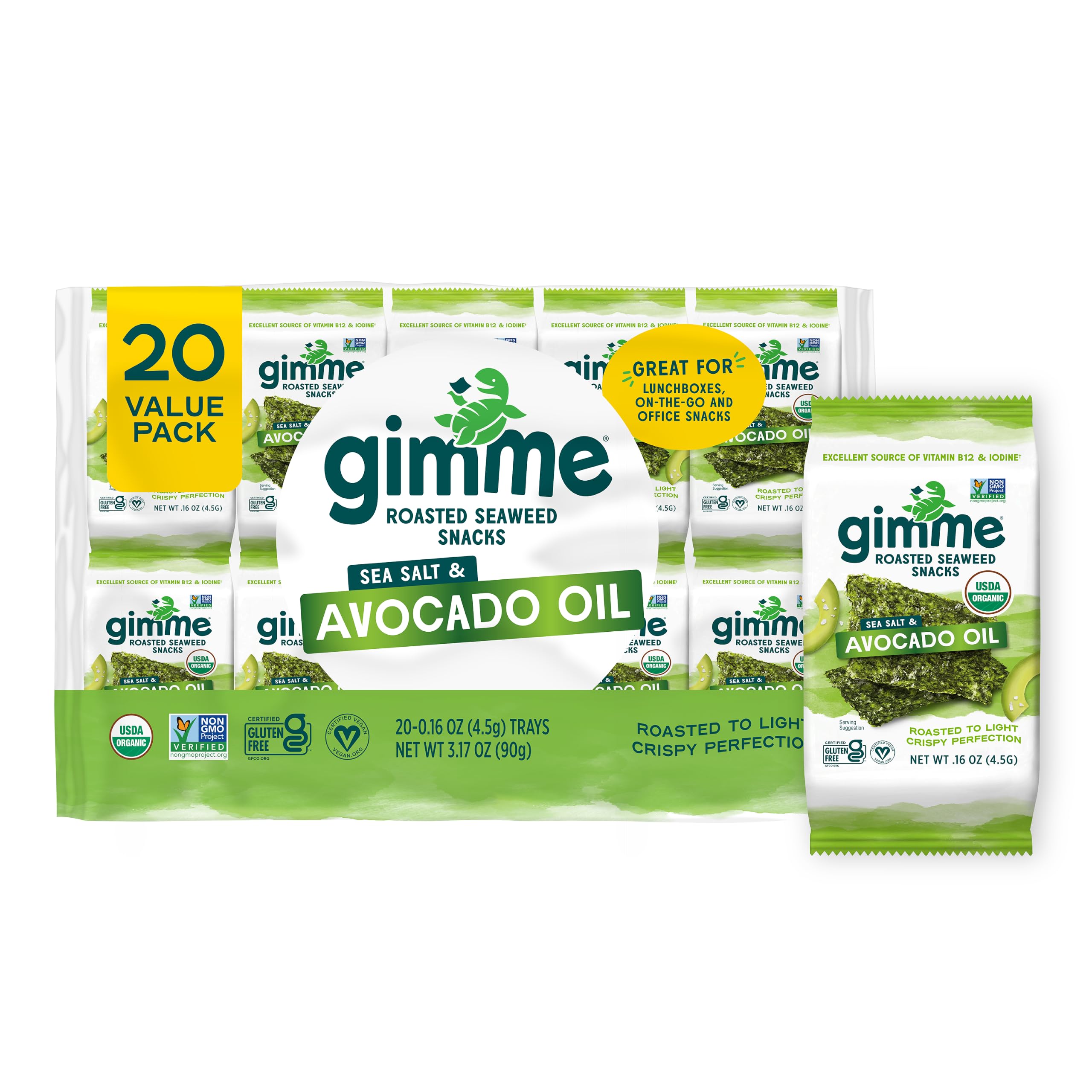 gimMe front packaging showing sea salt and avocado oil flavor and benefits