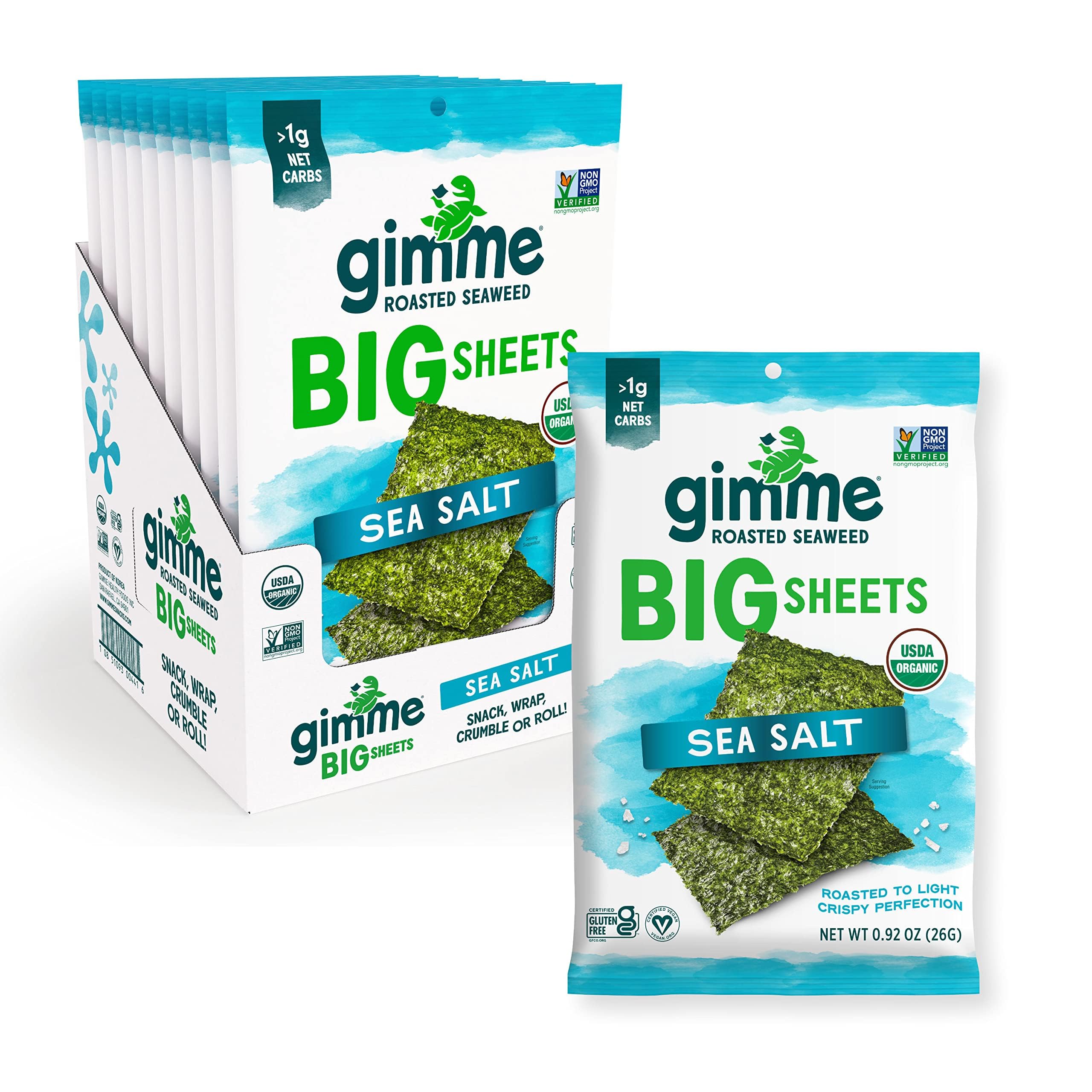 gimMe front packaging sea salt showing organic label and ten packs benefit convenience