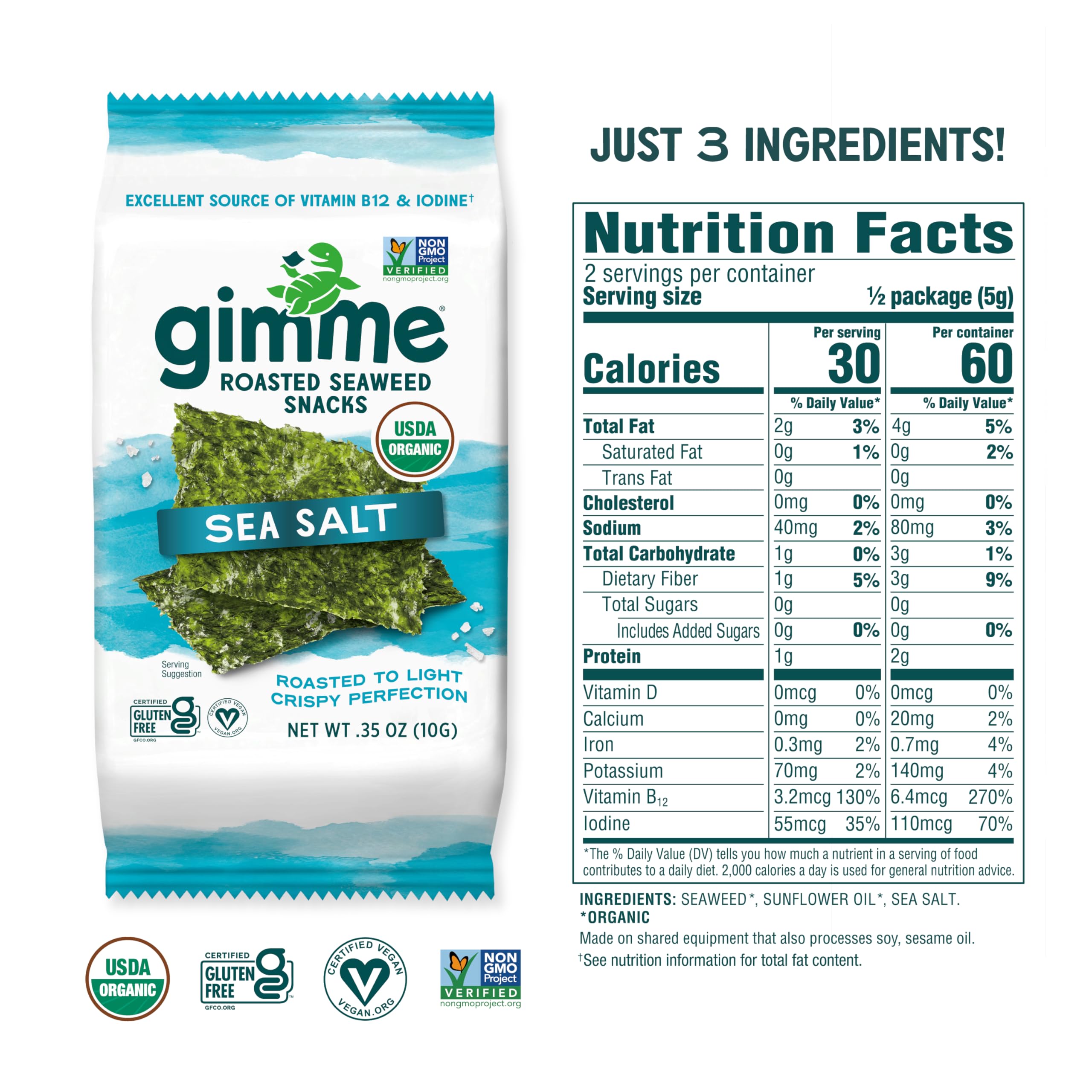 gimMe ingredient label showing organic seaweed and simple ingredients for clean-label benefit