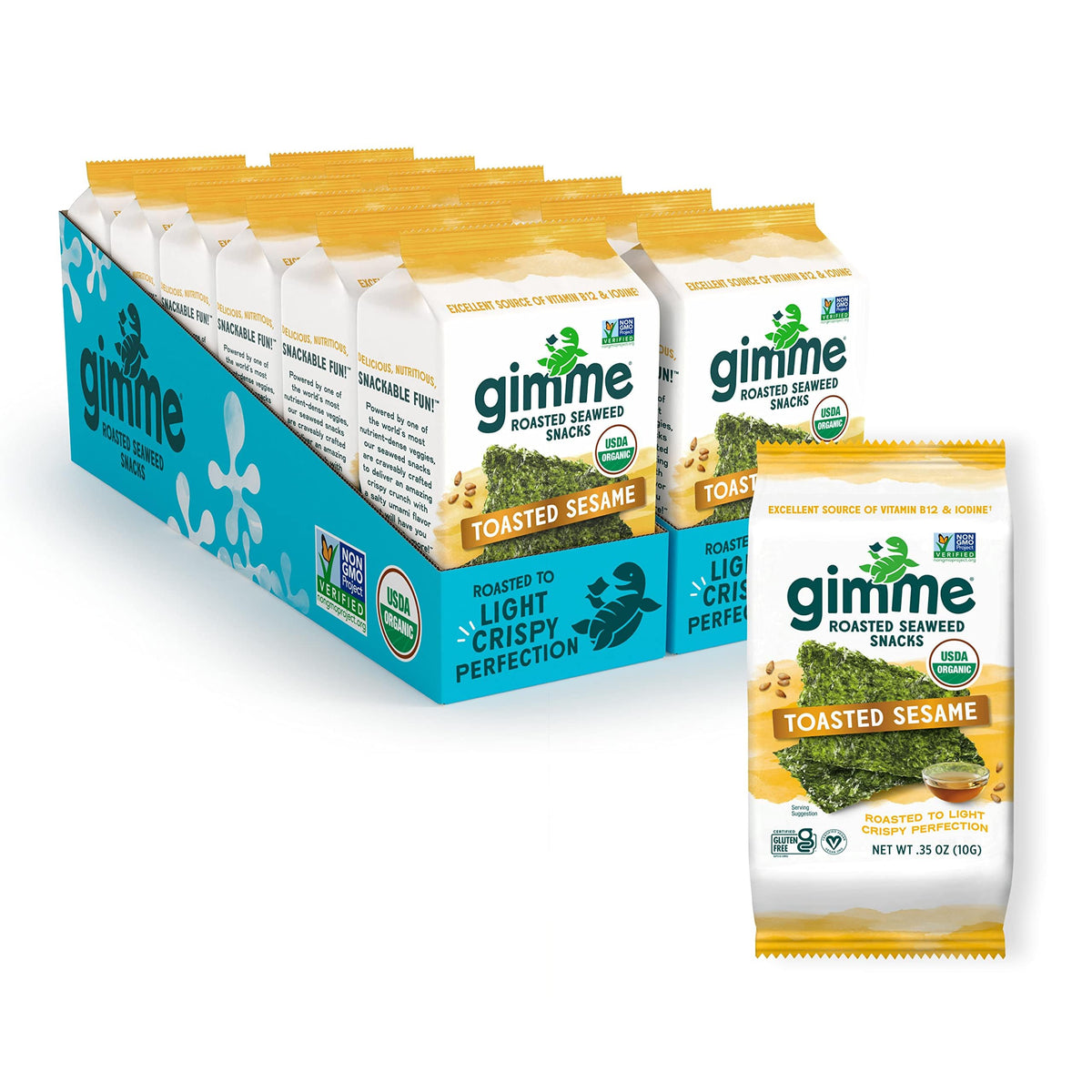 gimMe front pack showing toasted sesame flavor and box design benefit convenience
