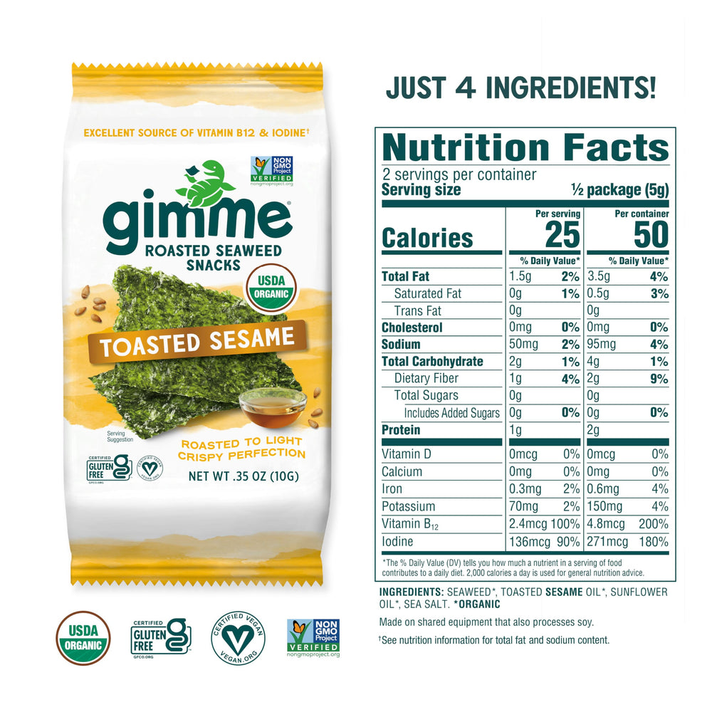 gimMe label and ingredients panel highlighting organic seaweed and transparency