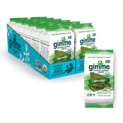 gimMe front packaging showing 12-count box and wasabi flavor for convenient snacking