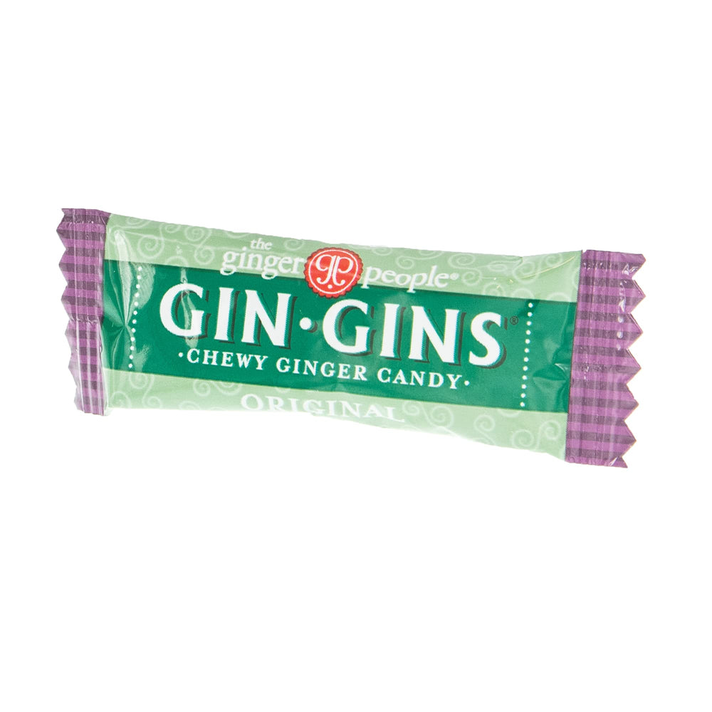 Gin Gins closeup of individual chewy candies, shows texture and freshness