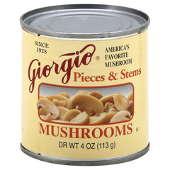 Giorgio front can showing mushroom pieces and stems ready to save prep time