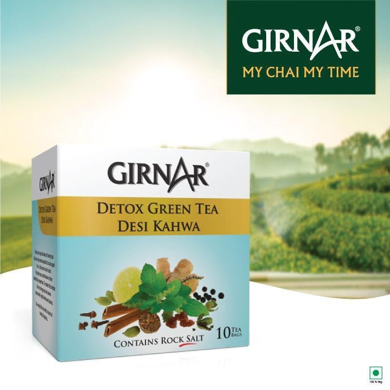 GIRNAR tea bag steeping in mug illustrating easy preparation