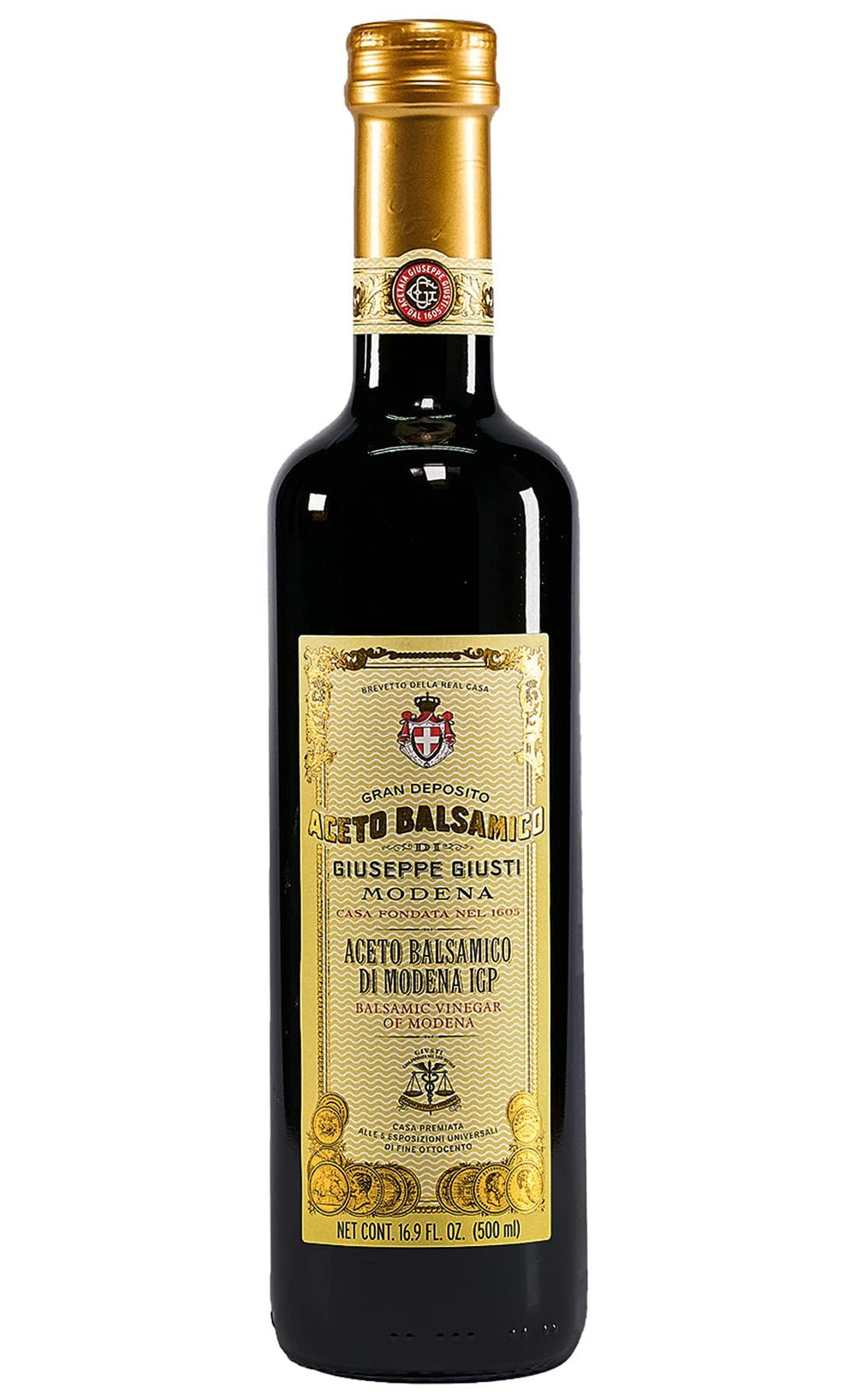 Giusti bottle front label showing authentic IGP and origin benefits