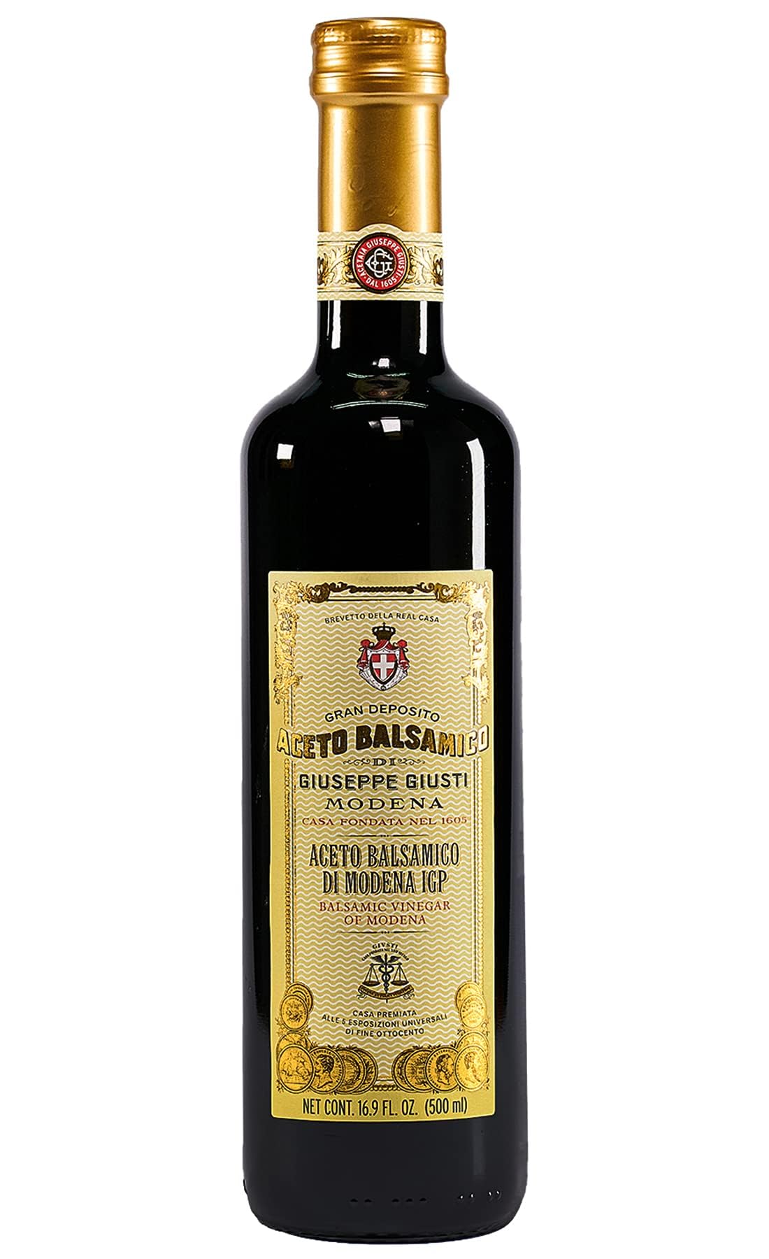 Giusti bottle front label showing authentic IGP and origin benefits