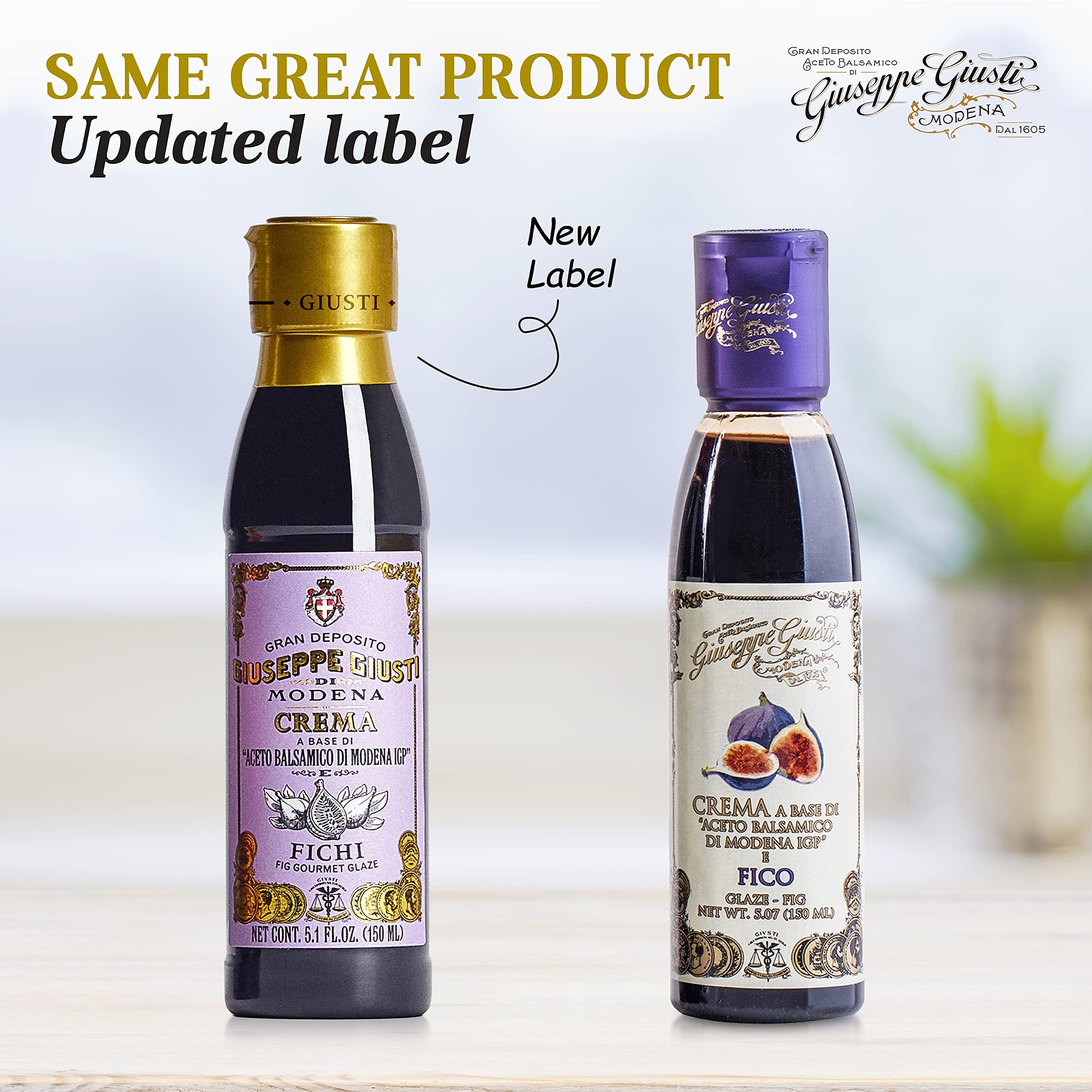 Giusti glaze pouring from bottle over plate showing glossy finish benefit