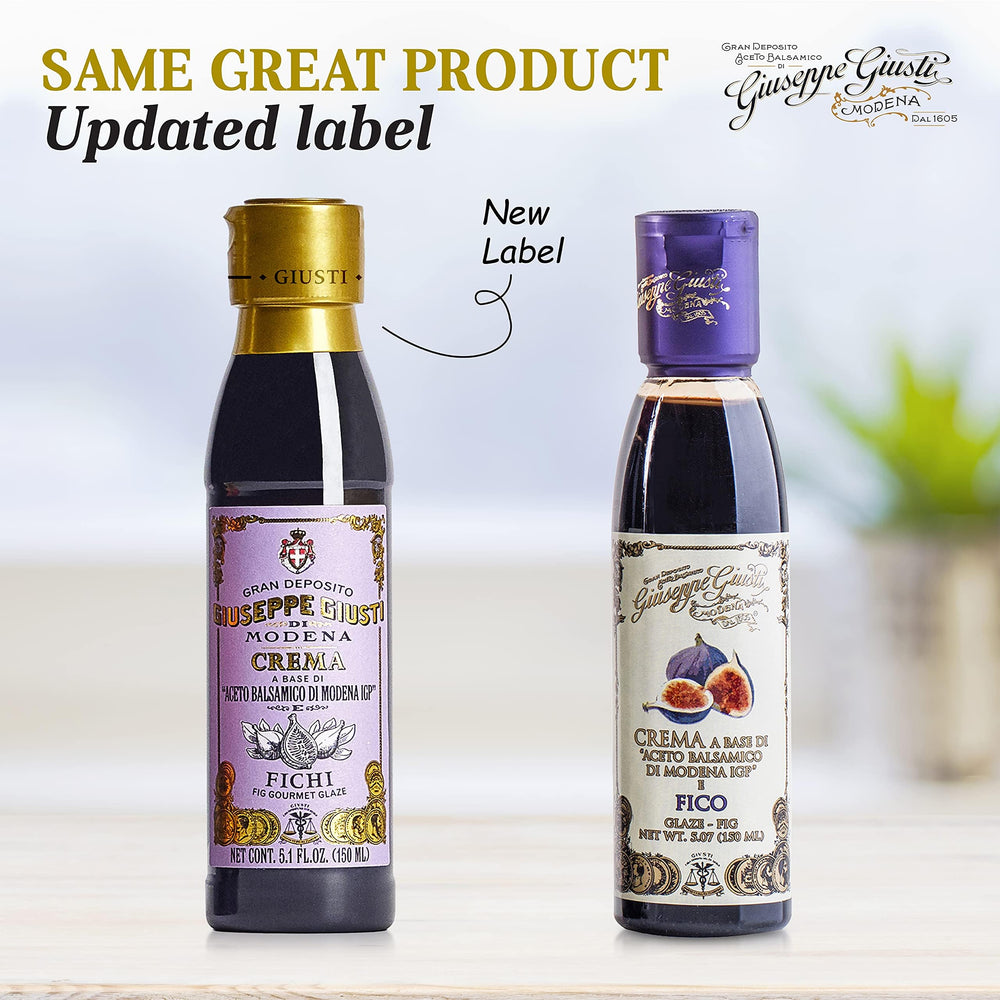 Giusti glaze pouring from bottle over plate showing glossy finish benefit