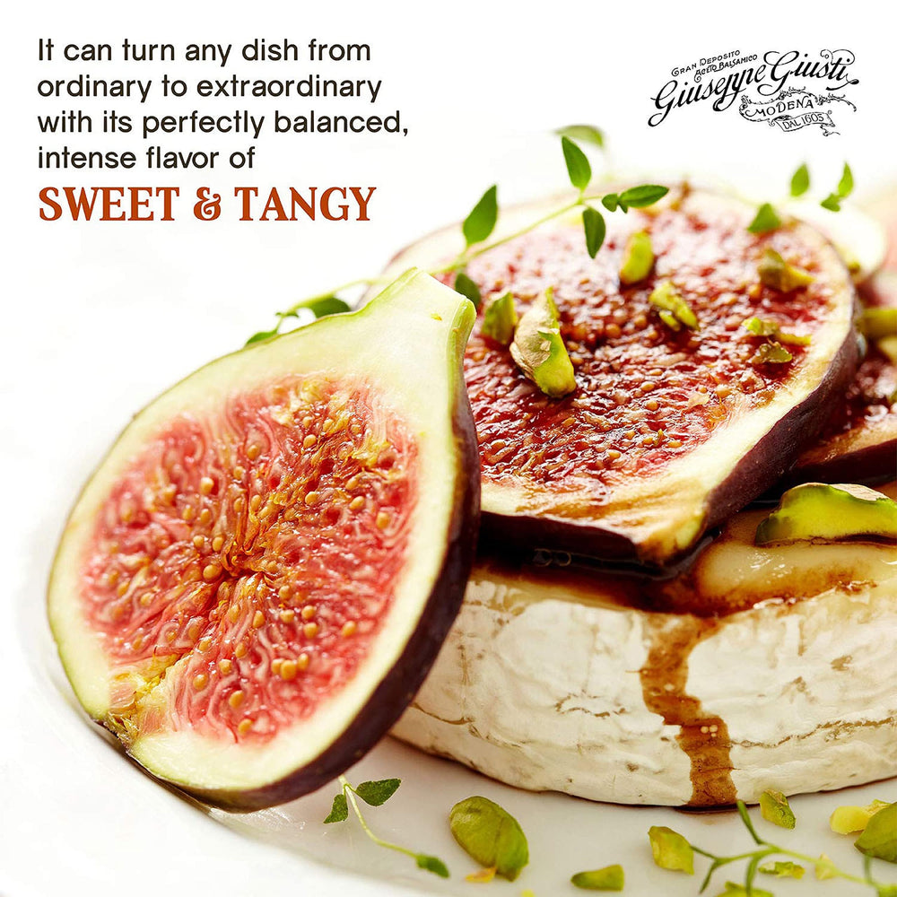 Giusti glaze drizzled on salad demonstrating brightened flavors and sheen benefit