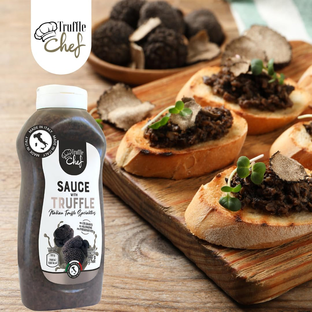 GL TRUFFLE GOURMET LINE bottle beside a measuring cup to show 33 oz scale and utility