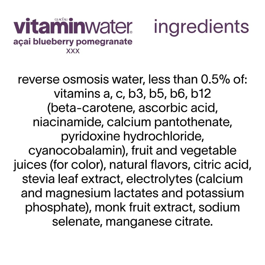 Glacéau Vitaminwater next to water bottle showing 20oz size and portability