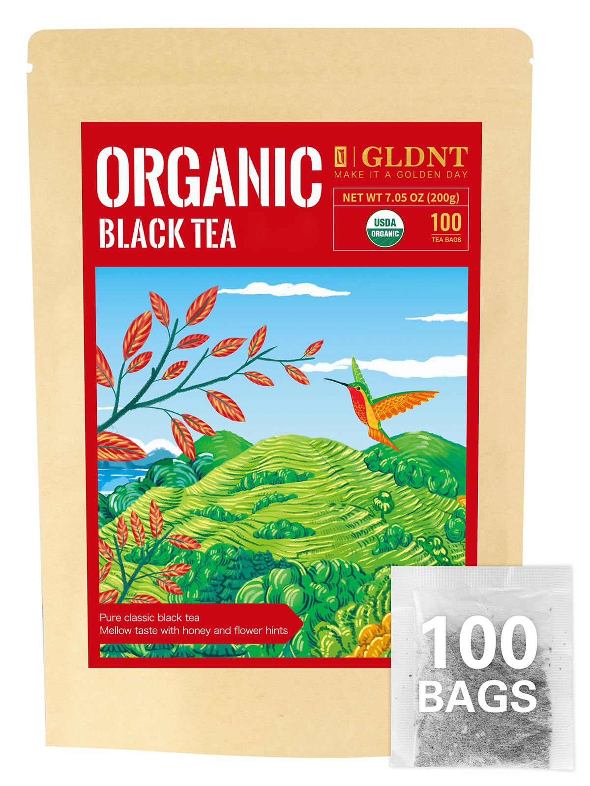 GLDNT front pouch showing resealable kraft packaging and branding benefit freshness