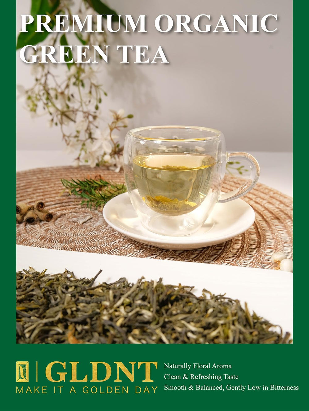 GLDNT open pouch with loose leaves highlighting aroma and quality