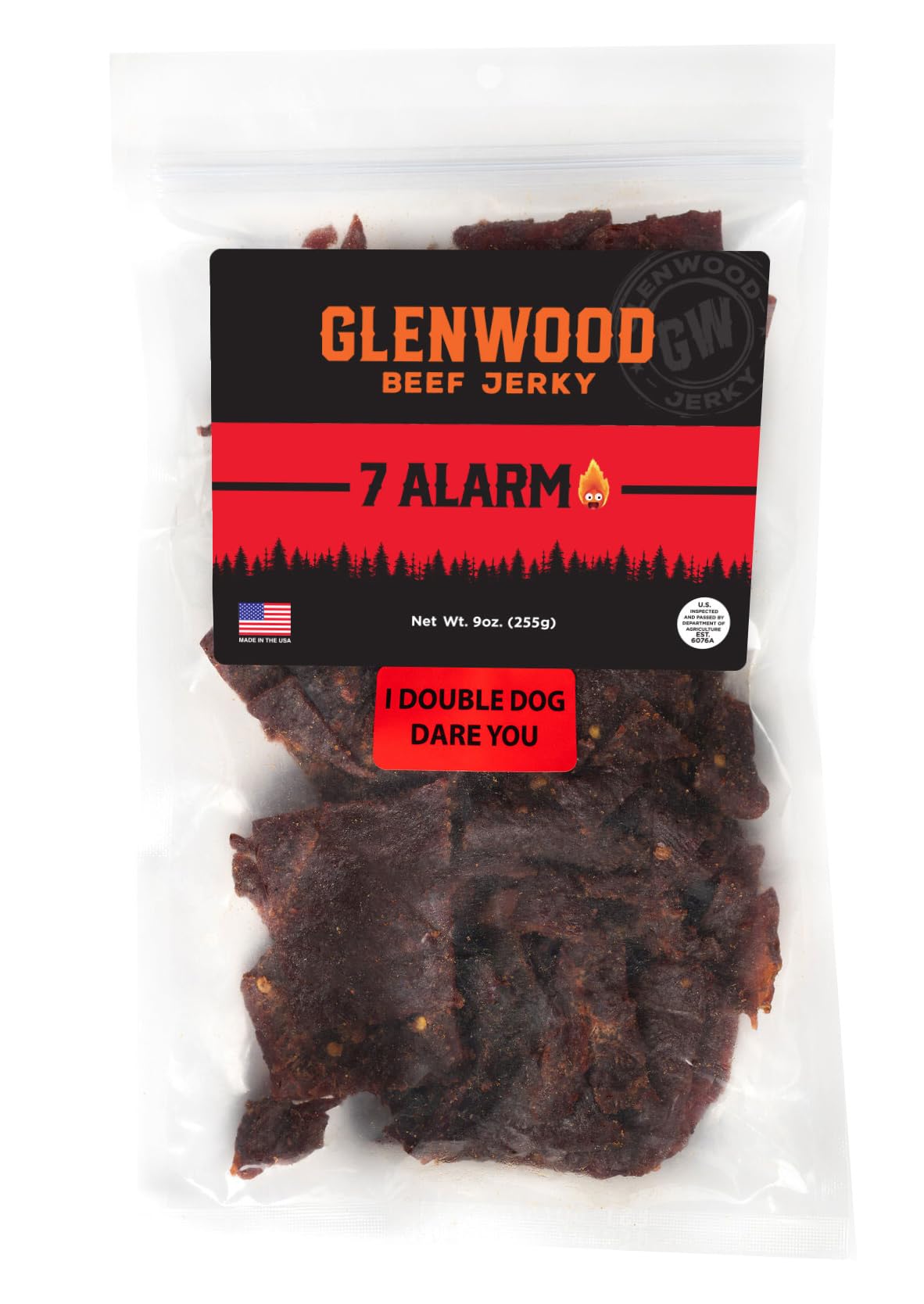 Glenwood Snacks front packaging showing bold 7 ALARM branding and 9oz size for instant purchase clarity