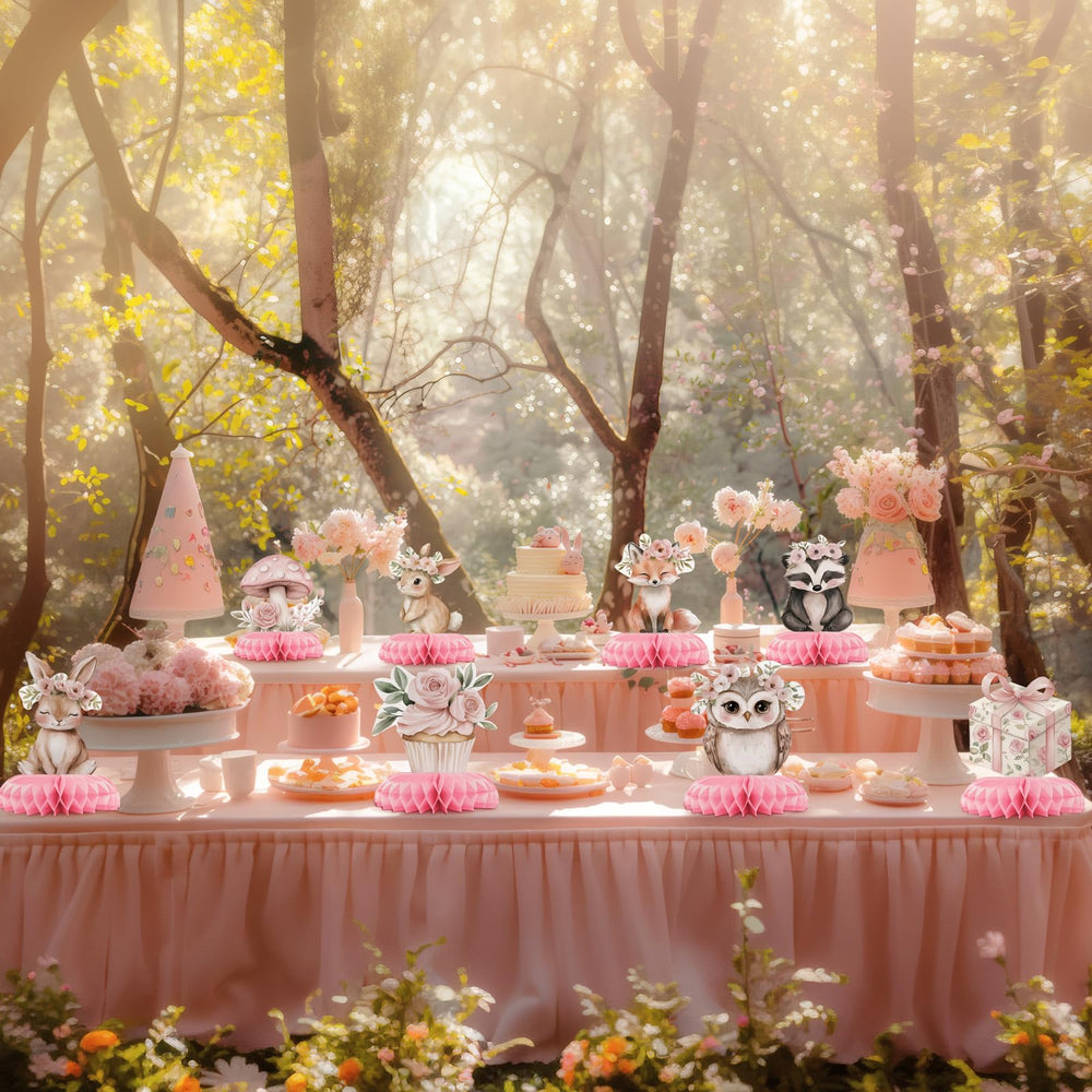 Glezo styled outdoors on a picnic table featuring nature motifs and portable party decor