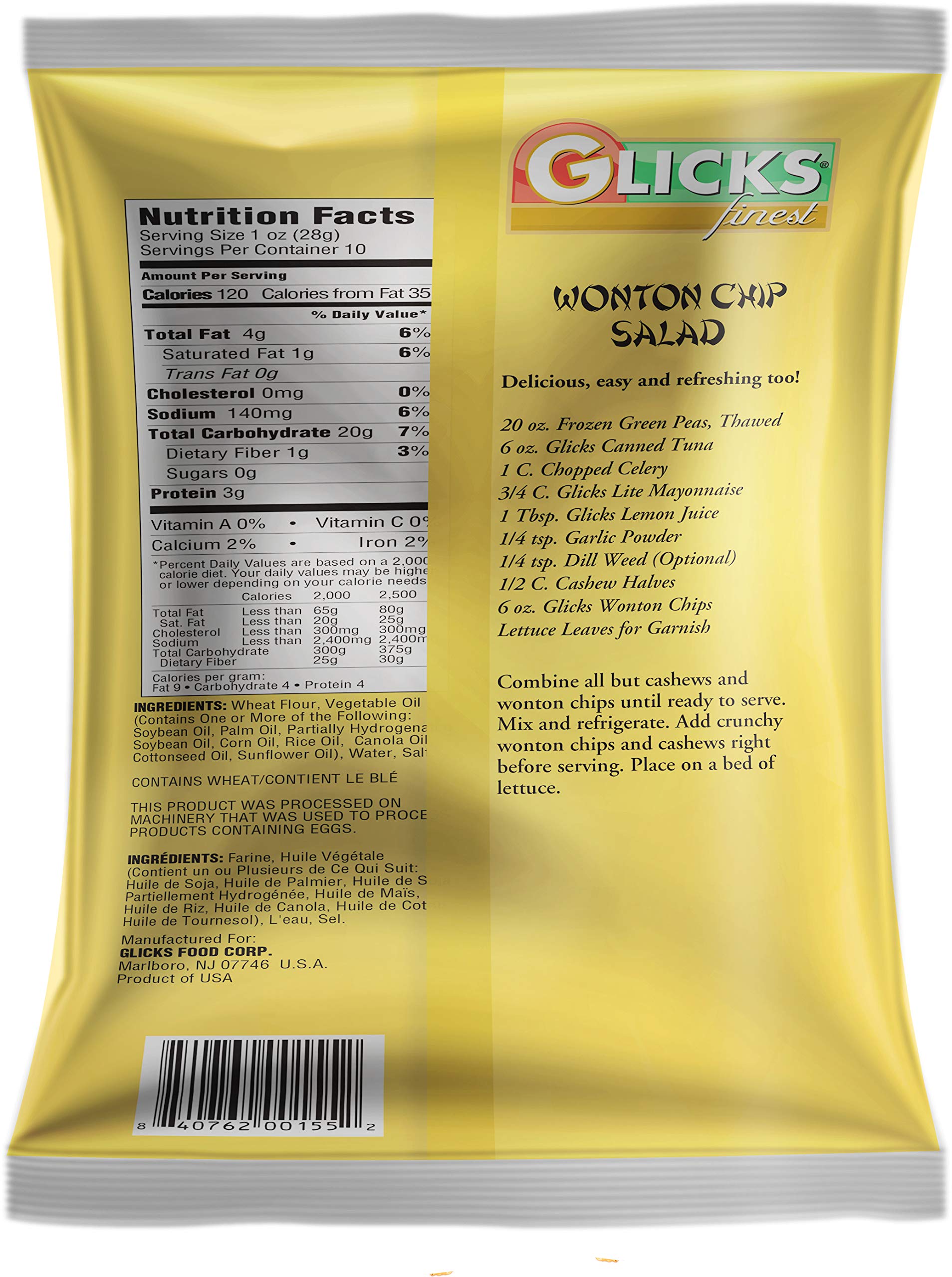 Glicks close-up of wonton chip texture highlighting crispness and light crunch