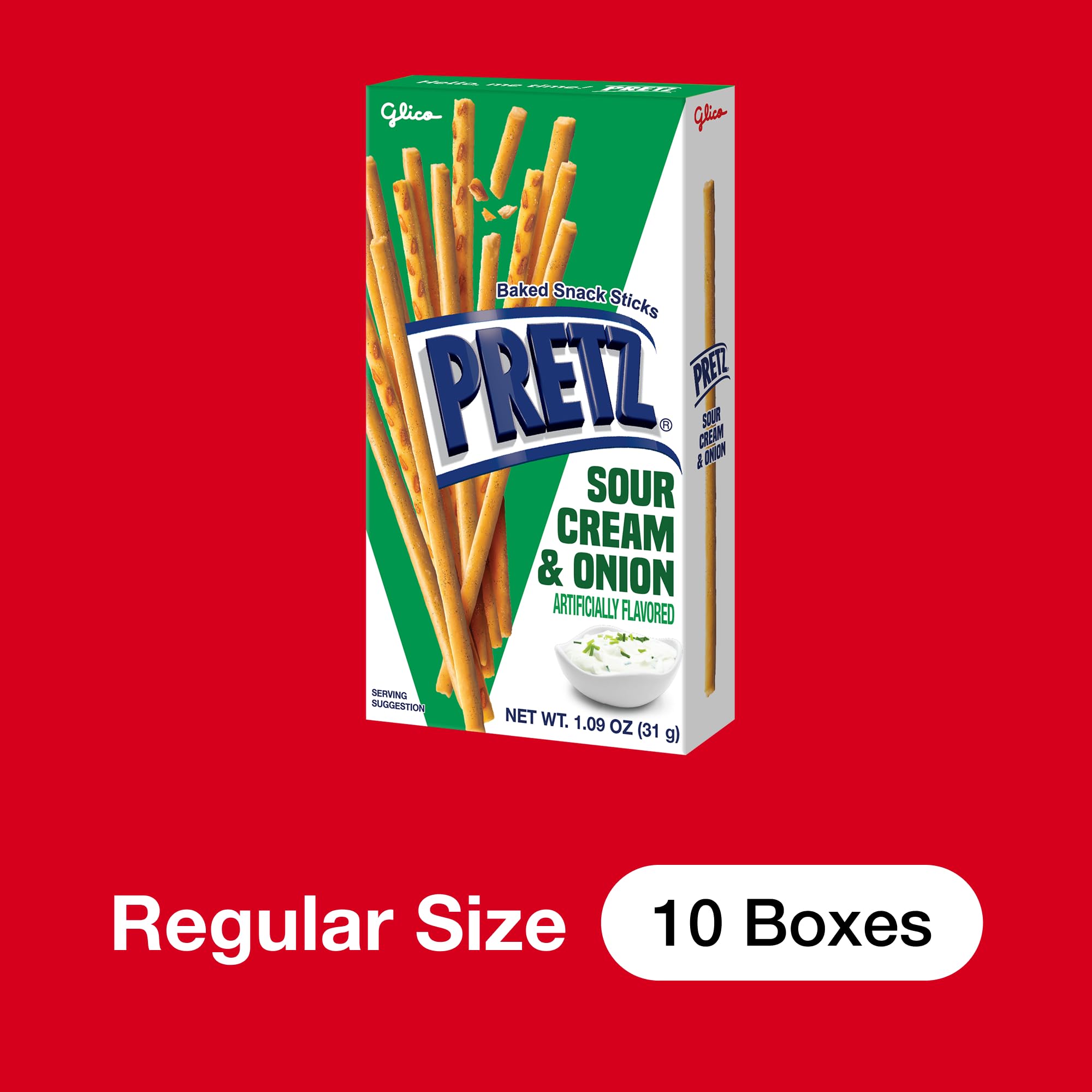 Opened Glico Pretz stick with visible green onion seasoning for flavorful bite