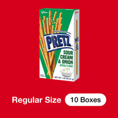 Opened Glico Pretz stick with visible green onion seasoning for flavorful bite