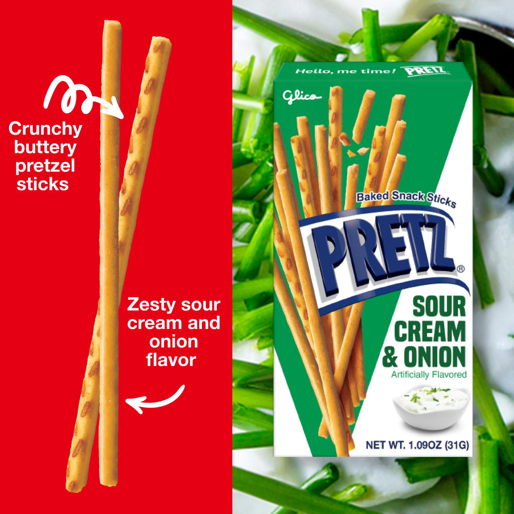Close-up of Glico Pretz stick texture showing crisp baked surface and seasoning benefit