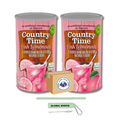 GLOBAL BASICS front packaging showing Country Time Pink Lemonade and benefits