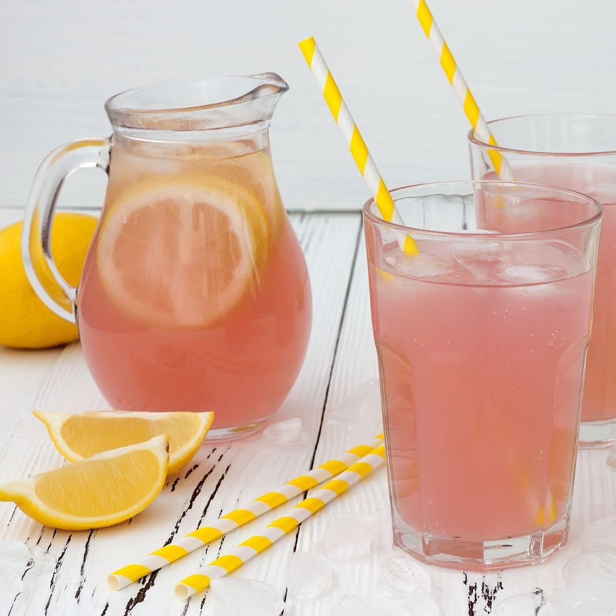 GLOBAL BASICS pitcher of prepared pink lemonade highlighting ready-to-serve appeal