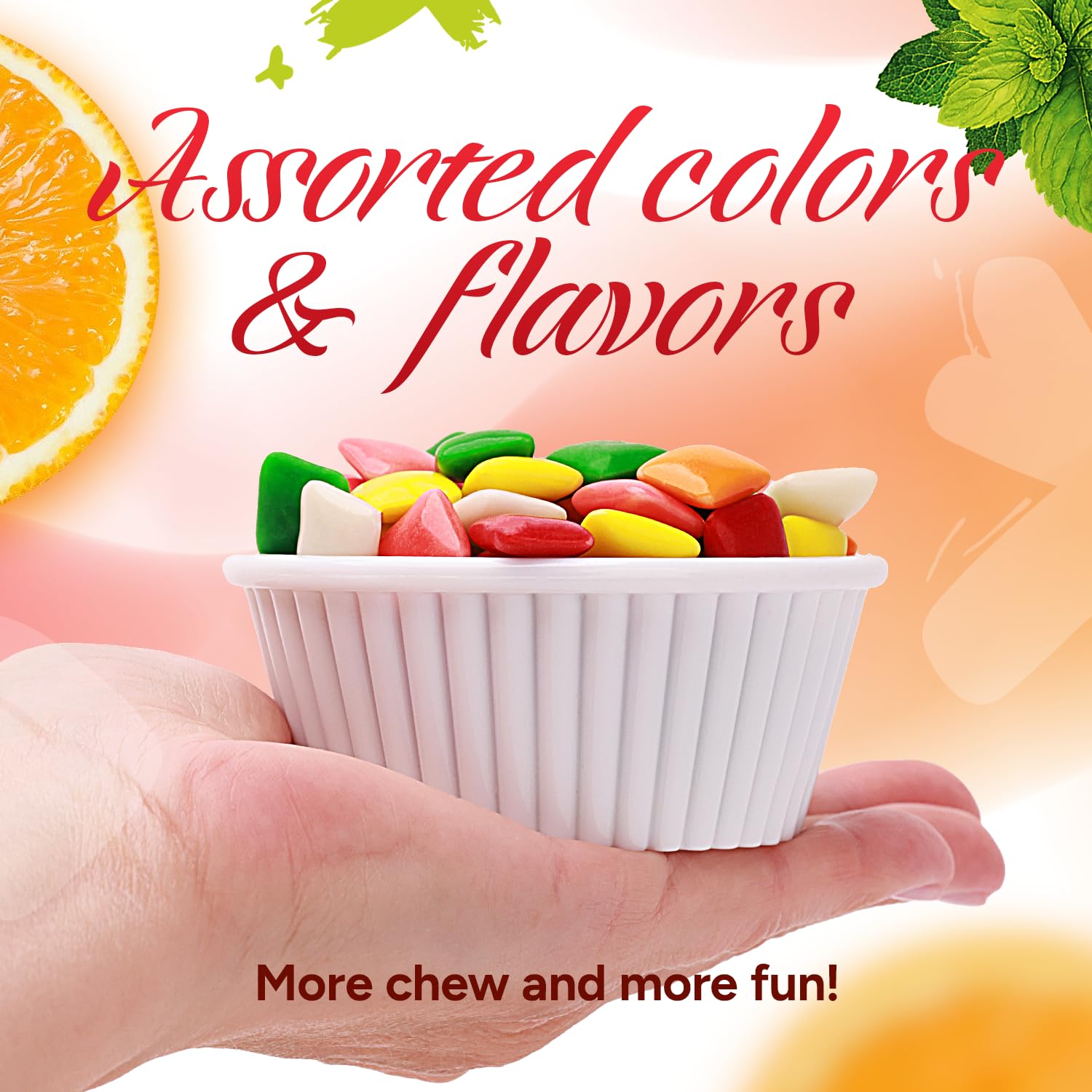 Global Gumball product label close-up showing ingredients and allergen-control benefit