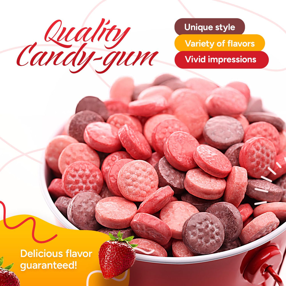 Global Gumball trio of raspberry strawberry blueberry Razzles displaying flavor variety benefit