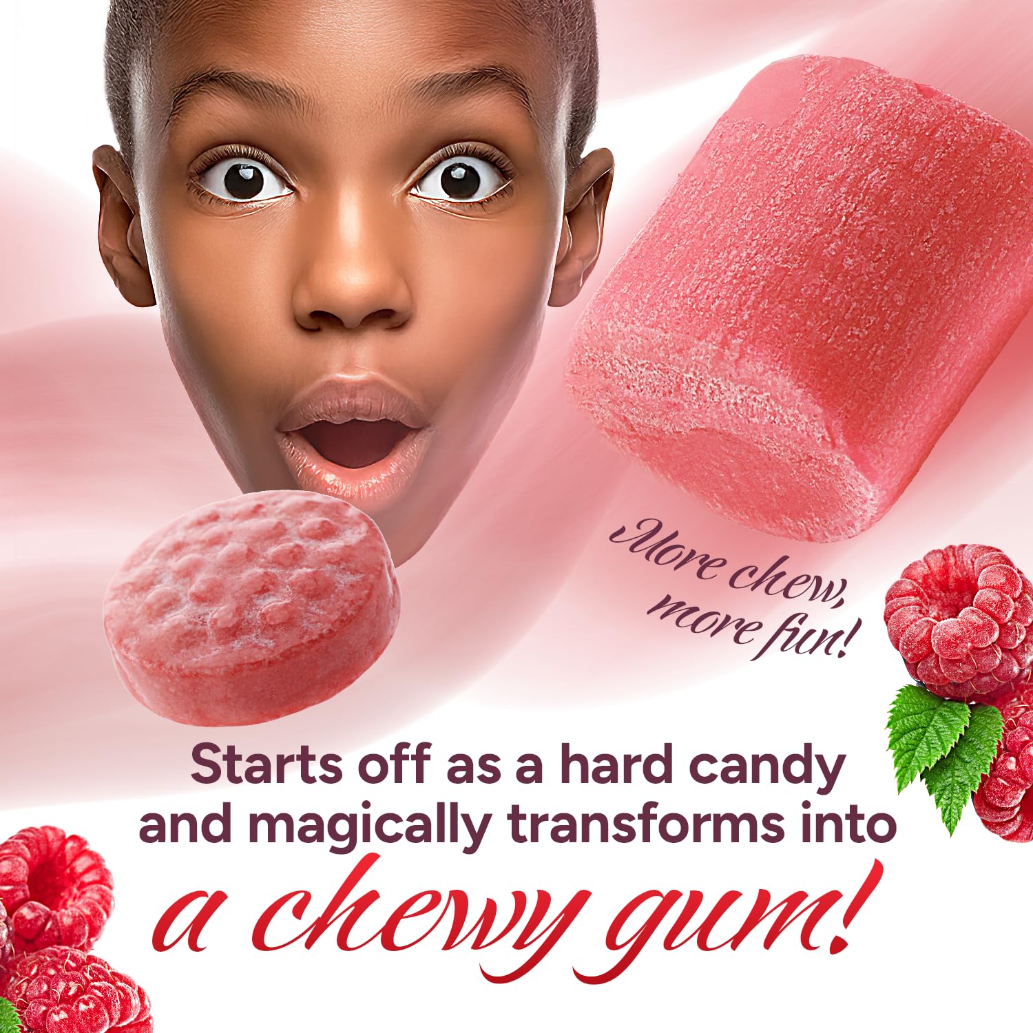 Global Gumball Razzles next to a hand for size comparison and portion control benefit