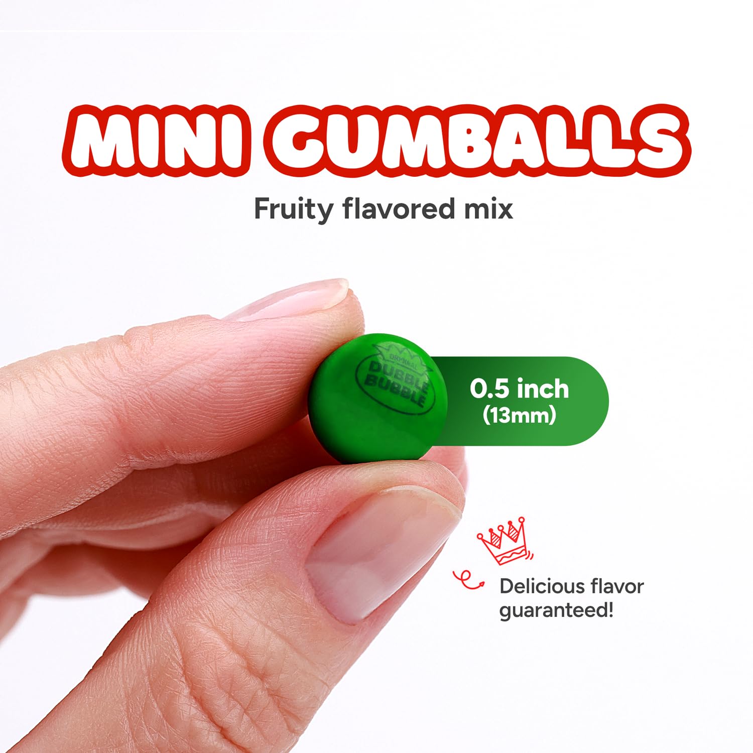 Global Gumball beside a coin showing 0.5 inch size scale and fit
