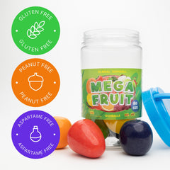 Global Gumball held in hand to show 2-inch mega size and easy portioning for sharing