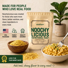 Gloriously Vegan close-up of nutritional yeast flakes highlighting savory texture