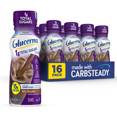 Glucerna front packaging showing chocolate shake and benefits