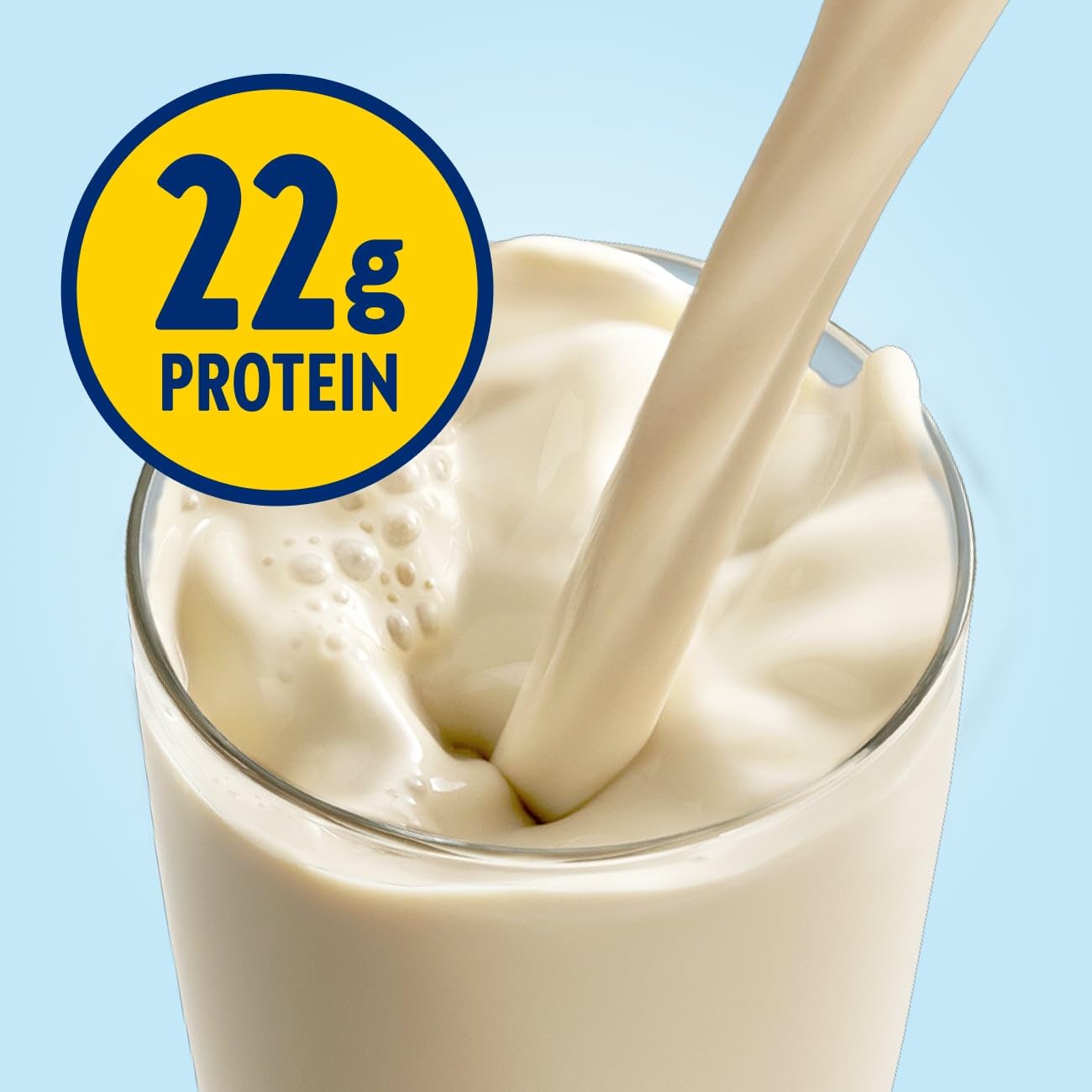 Glucerna shake poured in glass demonstrating creamy vanilla flavor benefit