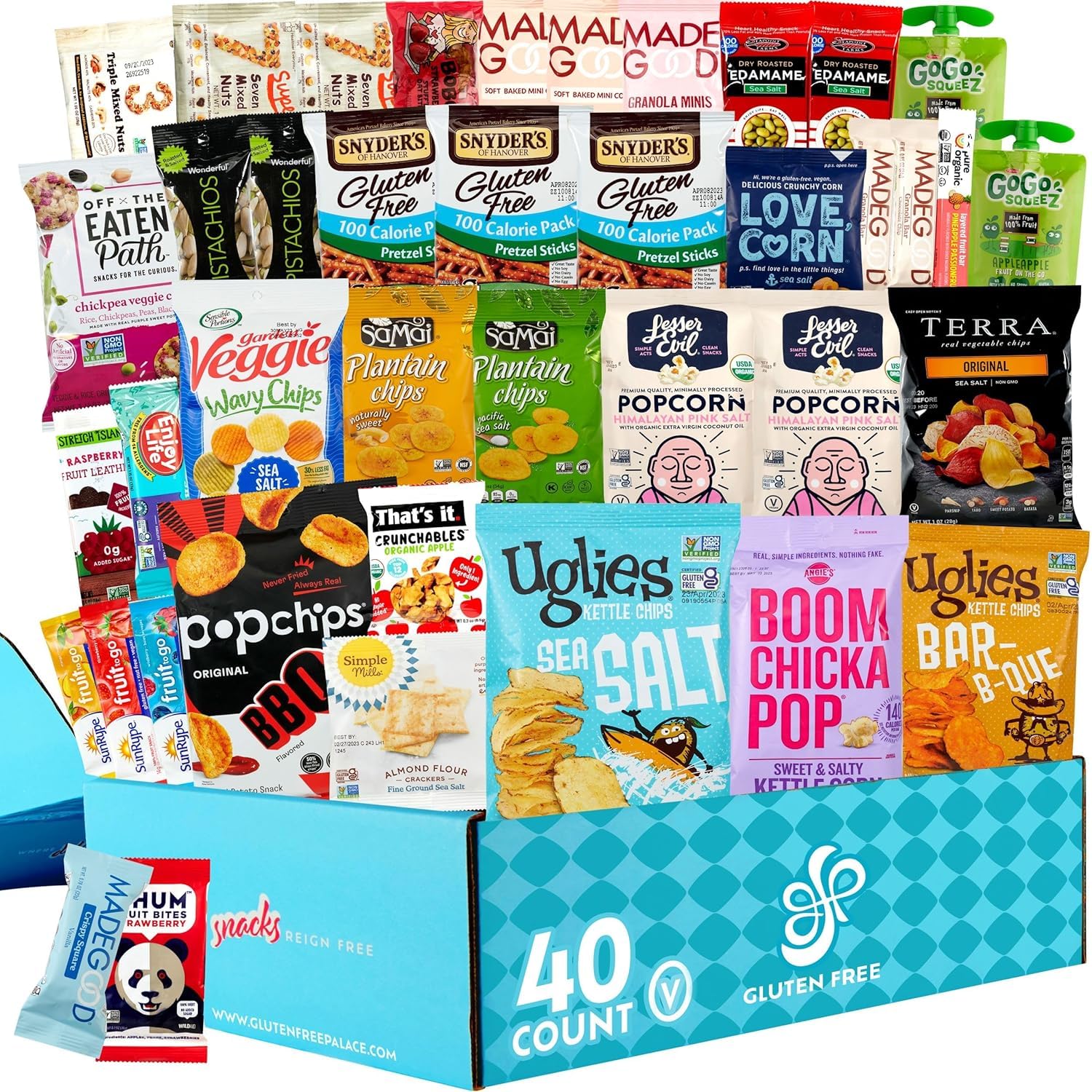 Gluten Free Palace front view of full 40-count gift basket showing variety and convenience