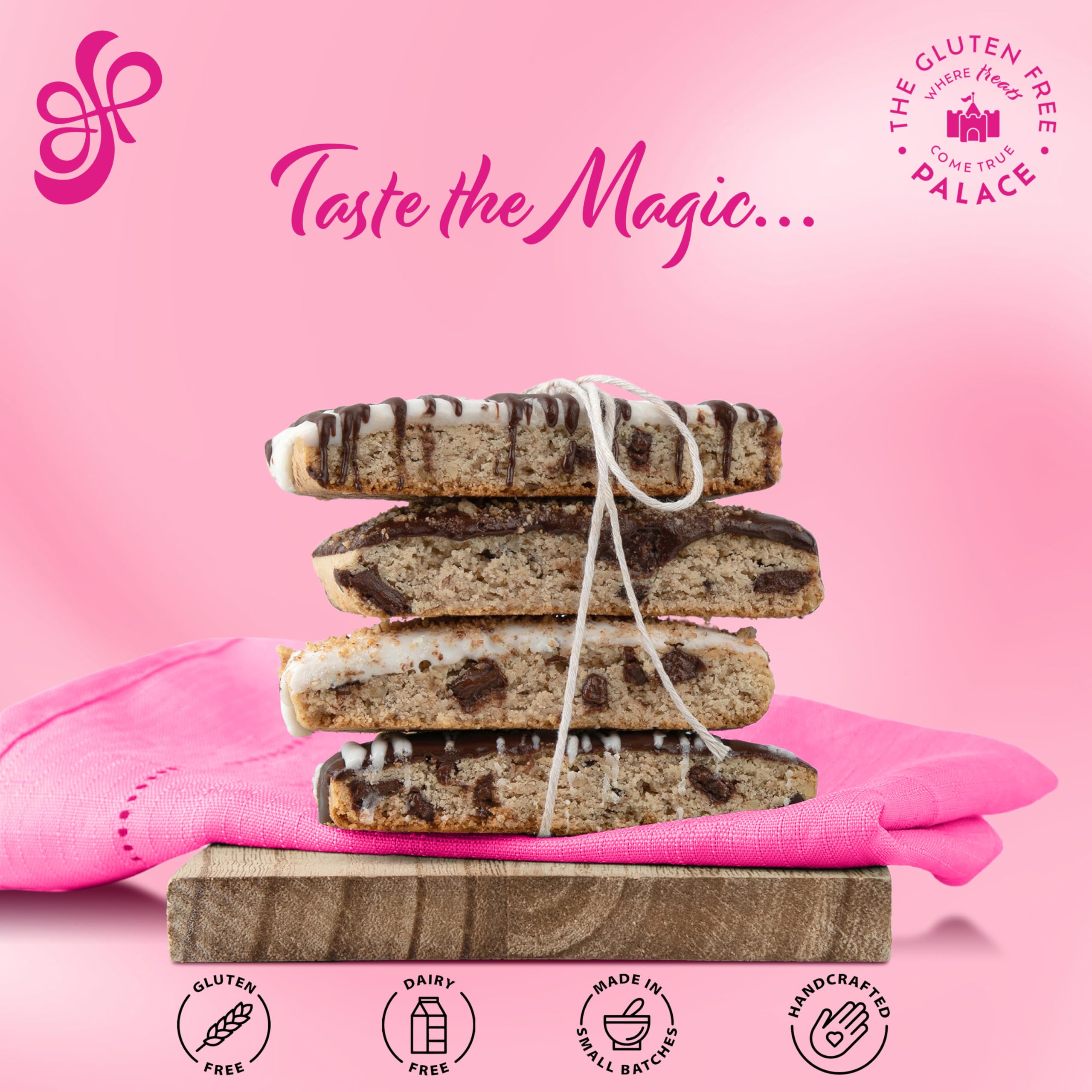 GLUTEN FREE PALACE biscotti held in hand to show size and portion perspective
