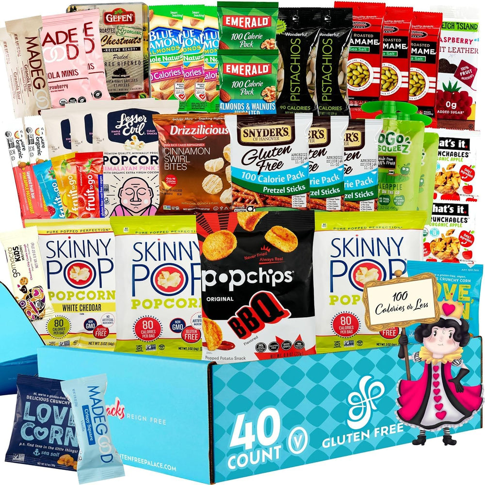 Gluten Free Palace front packaging showing 40-count gift basket variety and benefits