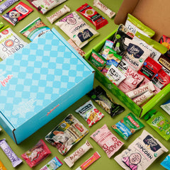 Gluten Free Palace open box top view displaying variety of individually wrapped snacks