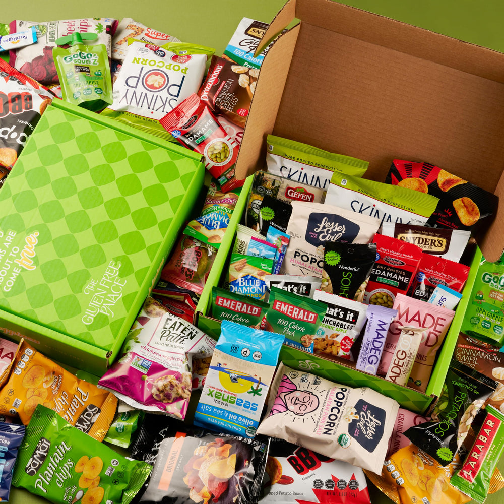 Gluten Free Palace open box layout with assorted 100 calorie snacks for easy selection